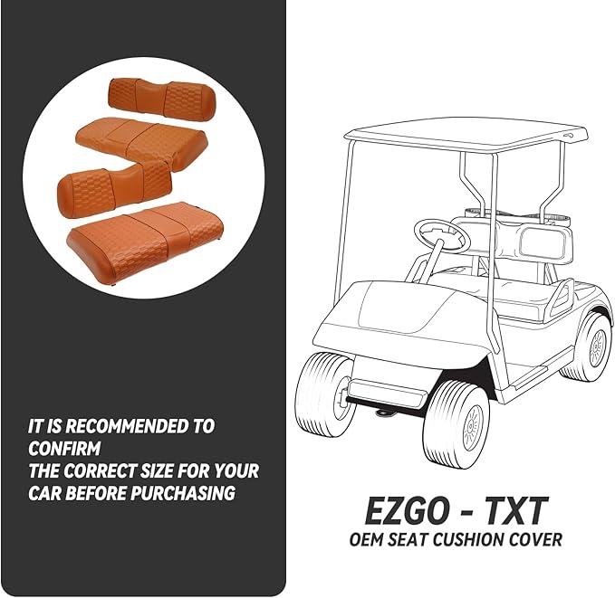 Golf Cart Seat Covers for EZGO TXT Club Car DS Gas or Electric OEM Regular Seat Cushion, No Staple, Golf Cart Vinyl Replacement Seat Cover