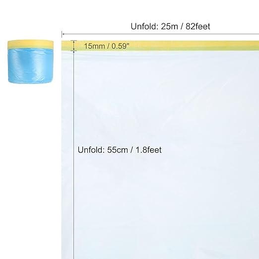 uxcell Pre-Taped Masking Film, 1.8ft x 82ft Plastic Paint Drop Cloth - Image 2