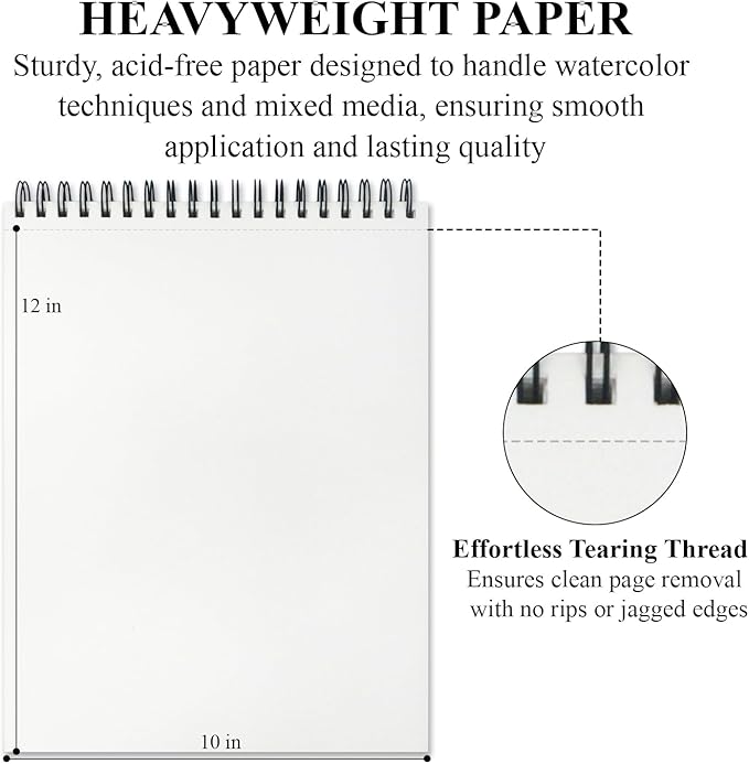 Watercolor Sketchbook 10"x12", 32 Sheets Water Color Paper, 140lb/300gsm - Image 3