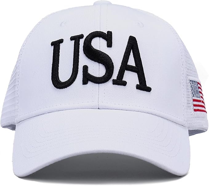USA Trucker Hat for Men & Women American Flag Cap Adjustable Baseball Cap Mesh Snap Patriotic 3D Embroidered Cap