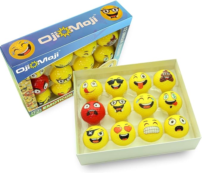 Oji Moji Premium Emoticon Golf Balls - Unique Professional 12-Pack - Novelty Golf Gift for All Golfers, Men, Dads, Women and Kids