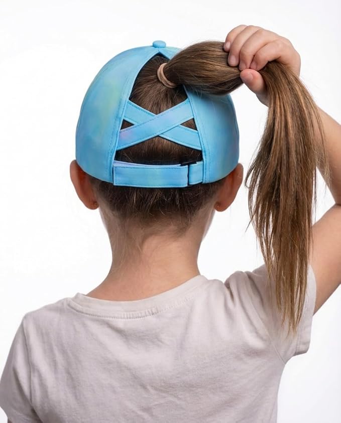 Little Girls Reflective Baseball Cap Criss Cross Ponytail Hat Kids Quick Dry Mesh Summer Sports Hat for Toddler Ages 3-8