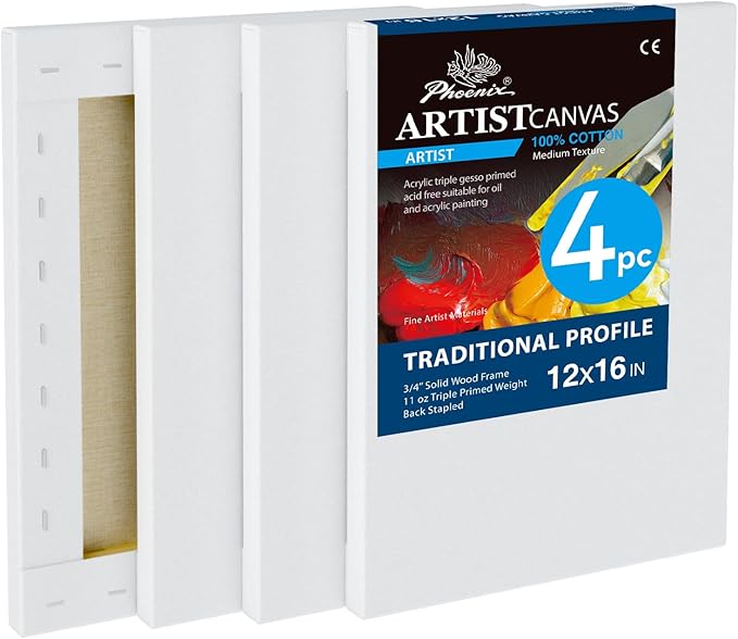 PHOENIX 12x16 Inch 4 Pack Artist Canvas by PHOENIX