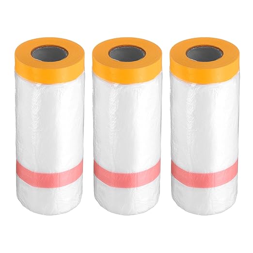 HARFINGTON 3 Rolls Pre-Taped Masking Film 43.3" x65.6ft Double Adhesive Tape by HARFINGTON