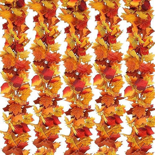 joyhalo 5 Pack Fall Leaves Garland Decorations for Home