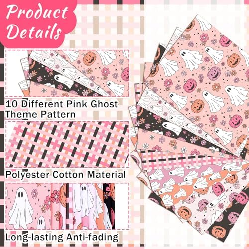 Hahafelt 10 Pcs 18"x22" Pink Halloween Fat Quarter Cute Ghost Fabric Bundle