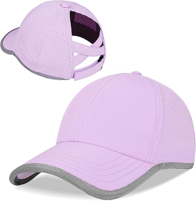 Little Girls Reflective Baseball Cap Criss Cross Ponytail Hat Kids Quick Dry Mesh Summer Sports Hat for Toddler Ages 3-8