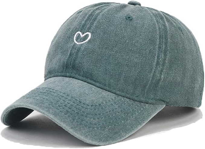Cute Heart Hats for Women Vintage Washed Cotton Embroidered Baseball Cap Adjustable Low Profile Dad Hat