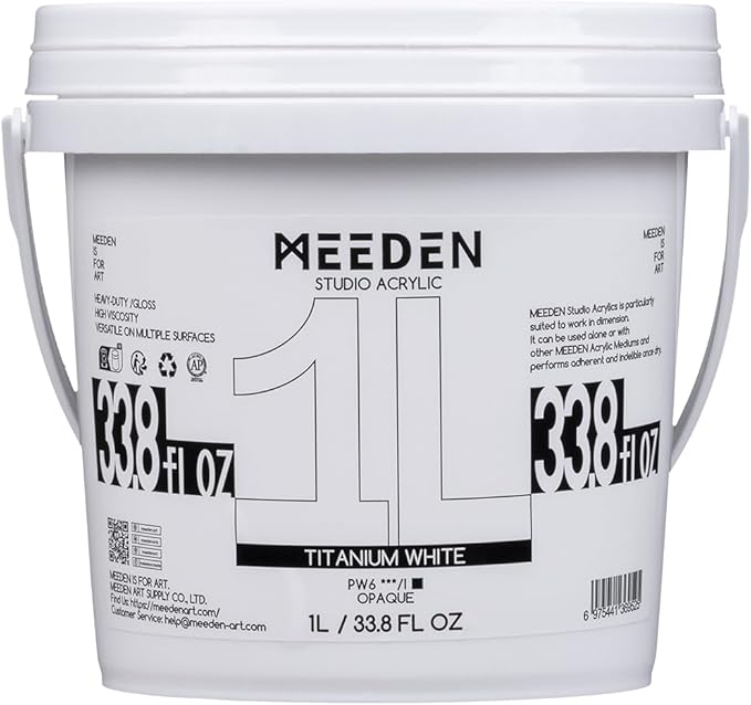 MEEDEN Titanium White Acrylic Paint: 1 L /33.8 oz Heavy Body Gloss Acrylic by MEEDEN