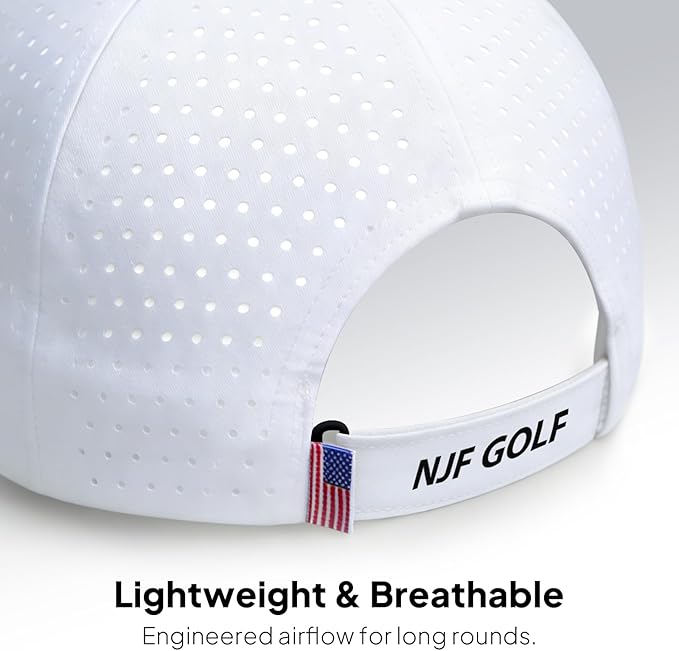 NJF Golf Hat Men - Breathable Mens Golf Hats, Adjustable Rope Hook and Loop Style Cap, Convenient Cap with Tee Holder