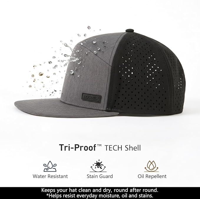 UVCoolix™ Cooling Sweatband Flat Bill Golf Baseball Cap,Breathable Sun Protection,Water-Resistant Snapback Performance Hat
