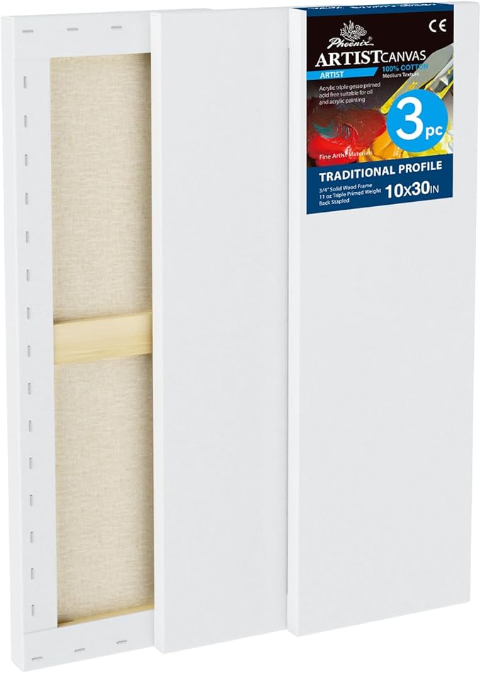PHOENIX 10x30 Inch 3 Pack Artist Canvas by PHOENIX