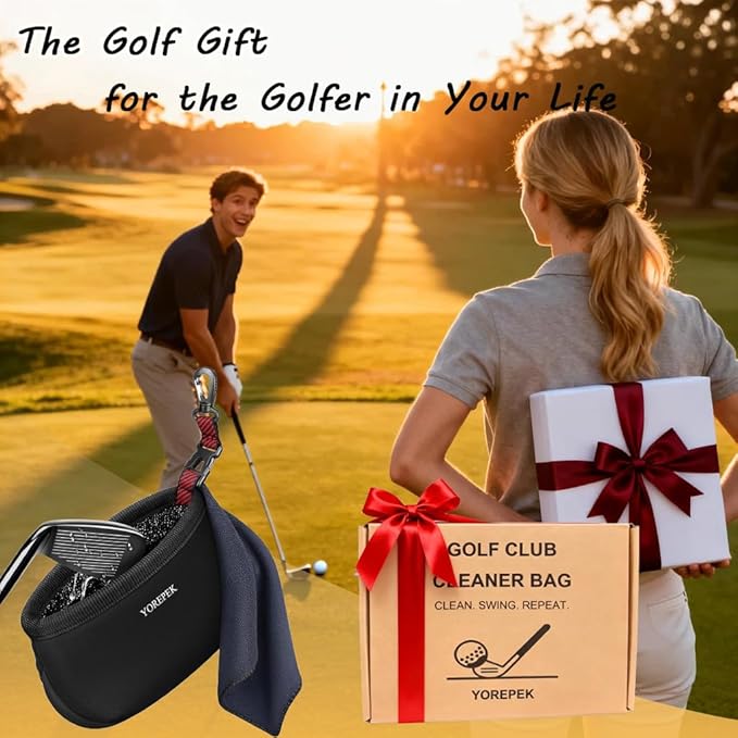 YOREPEK Golf Club Cleaner Bag with Towel, 360° Rotating Clip, Golf Ball Washer with Zipper Pocket, Valentines Day Golf Gifts for Him, Golf Bag Accessories for Men, Black