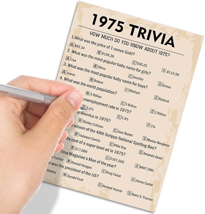 50th Birthday Party Games, 1975 Trivia Games, Birthday Party Supplies - Image 4