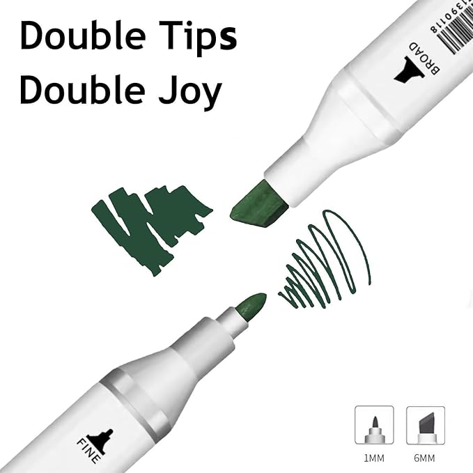 6pcs Green Forest Trees Grass Colors Alcohol Markers Set, Dual Tips Art Markers - Image 2