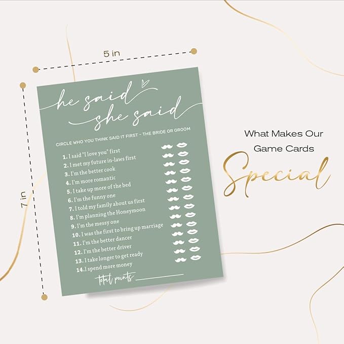 Minimalist Green Wedding Party Supplies: 25 Guest Bridal Shower Games - Image 2