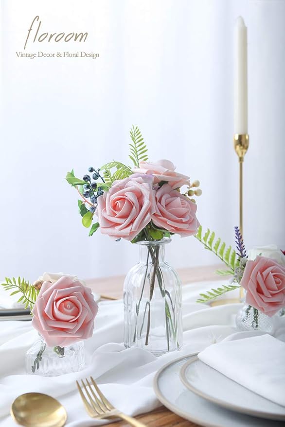 Floroom Artificial Flowers 50pcs Real Looking Peach Pink Foam Fake Roses - Image 5