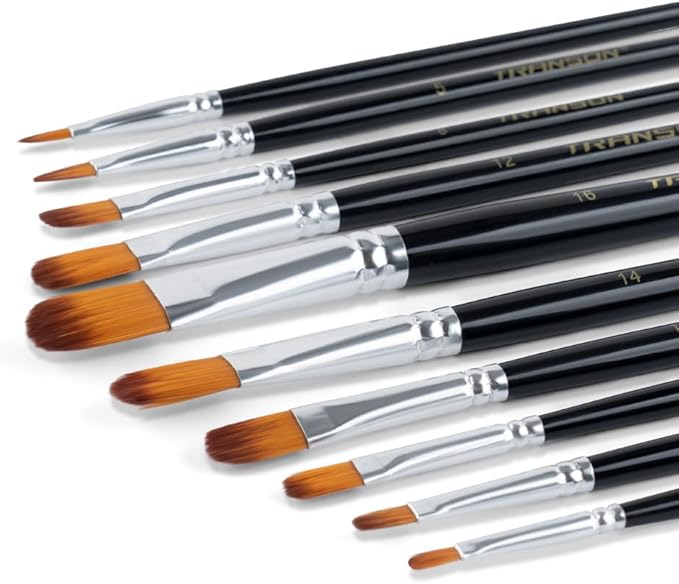 Transon Synthetic Filbert Paint Brush Set 10pcs - Image 4