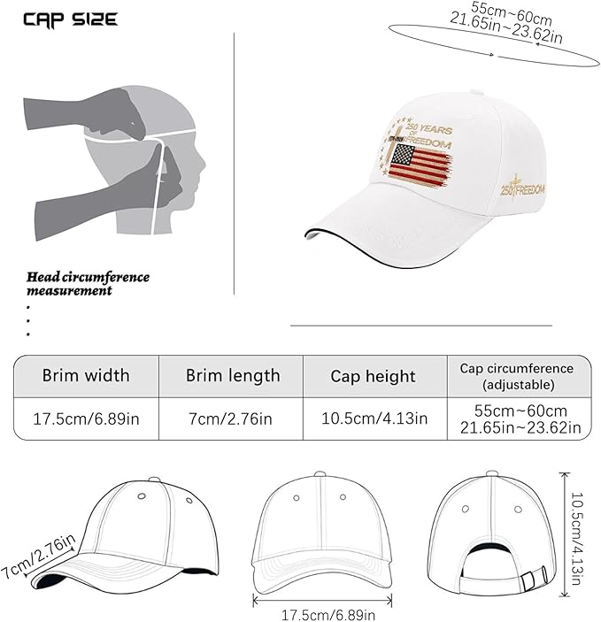 US 250 Years Freedoms 1776-2026 250th Birthday Embroidered Hats Garde Cap for Him