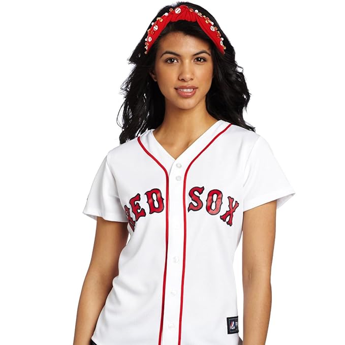 Baseball Headbands for Women Crystal Baseball Embellished Wide Top Knot Headband for Women Game Day Hair Accessories (Red)
