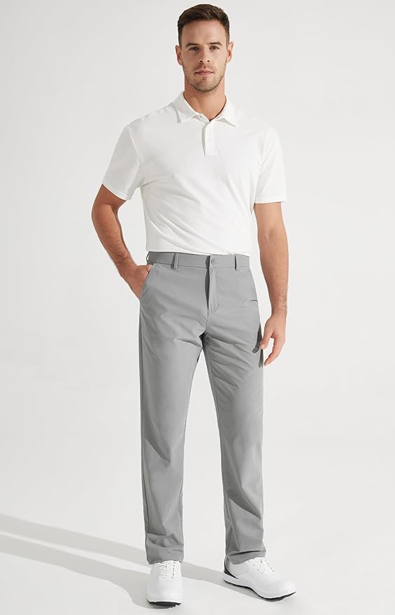 Libin Mens Golf Pants Stretch Work Dress Pants 30"/32"/34" Quick Dry Lightweight Casual Comfy Trousers with Pockets