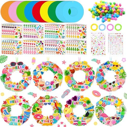 Hollowfly 48 Sets Summer Wreath Craft Kits DIY Paper Hanging Ornaments