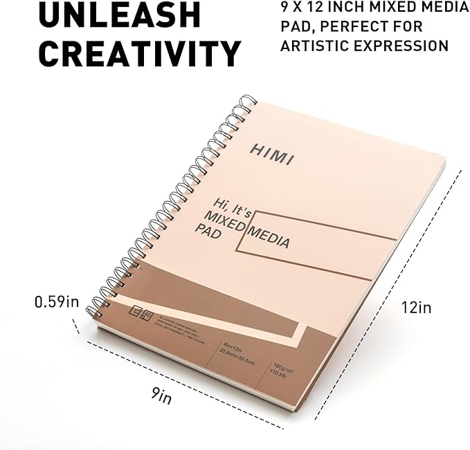 HIMI Mix Media Paper Pad 9X12'' 40 Sheets Mix Paper Pad, Side Wire Bound - Image 4