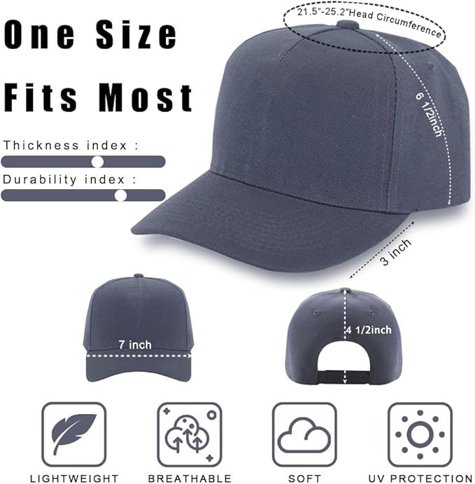 ZH 12 PC 5 Panel Baseball caps, Bulk Baseball caps, Customizable DIY Design, Wholesale Caps, One-Size-Fits-All