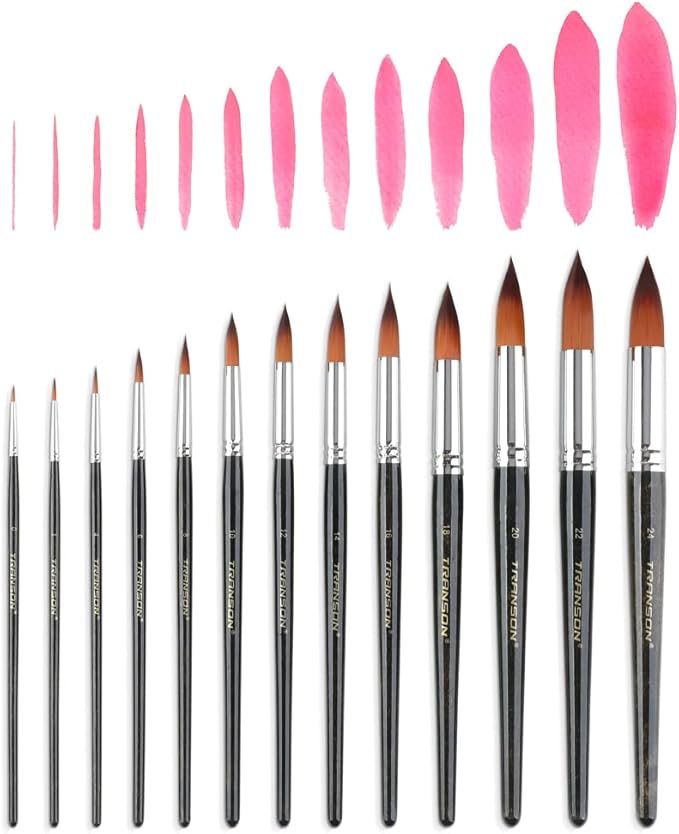 Transon 13pcs Round Paint Brush Set Synthetic Bristle Complete Round Brush Set - Image 5