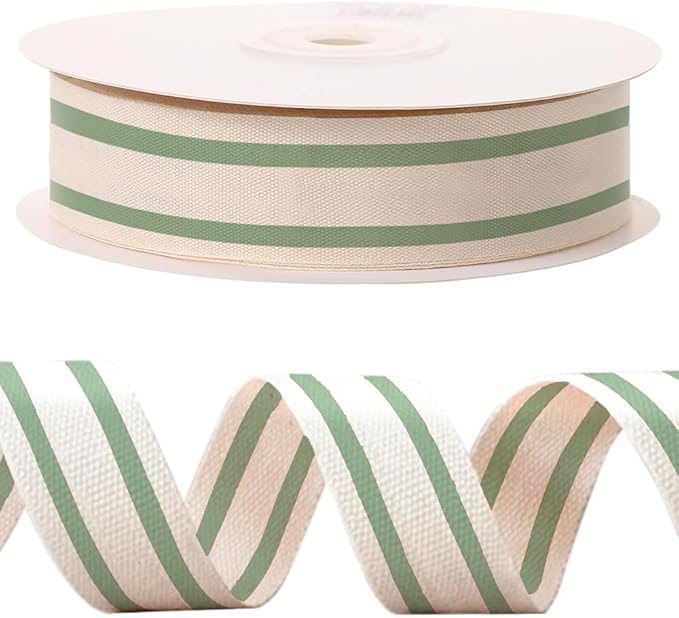 10 Yards Green Natural Cotton Ribbon by Unknown