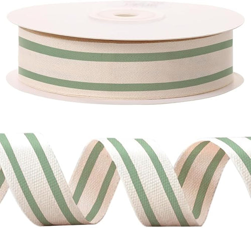 10 Yards Green Natural Cotton Ribbon by Unknown