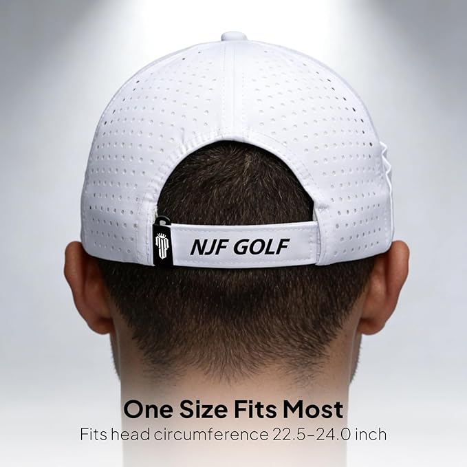 NJF Golf Hat Men - Breathable Mens Golf Hats, Adjustable Rope Hook and Loop Style Cap, Convenient Cap with Tee Holder