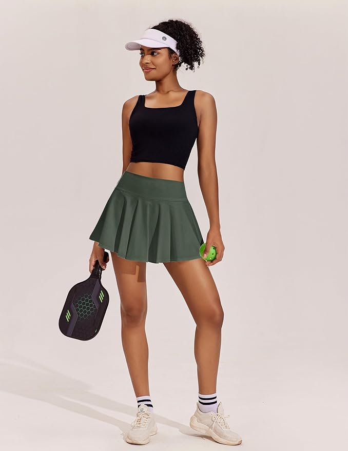 PINSPARK Womens Tennis Skirt Pleated Athletic Skirts with Pockets Shorts High Waisted Golf Skort for Workout Pickleball