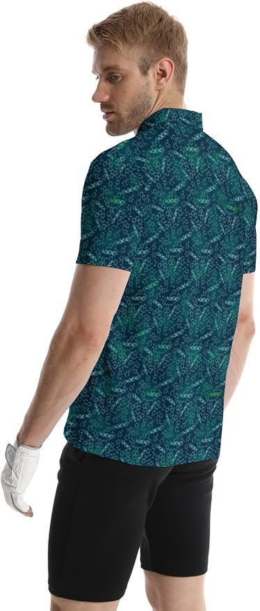 HUURAY Funny Golf Polos for Men Funny Print Short Sleeve Shirts Quick Dry Polo Shirts Hawaiian Shirt Performance Golf Outfits