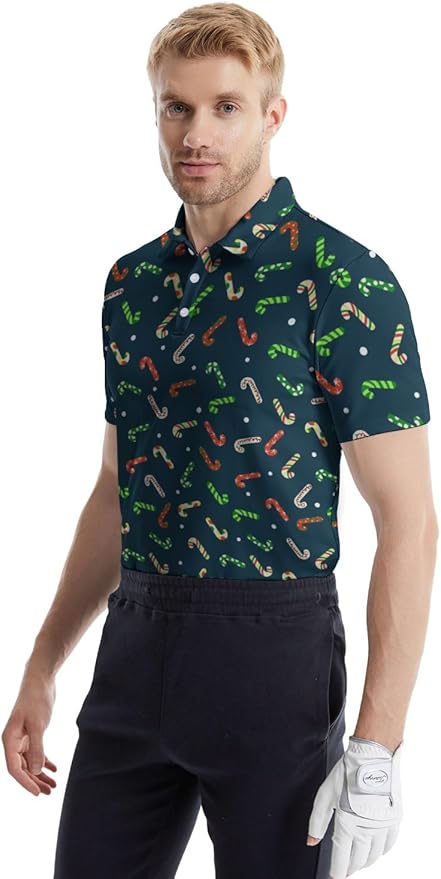HUURAY Funny Golf Polos for Men Funny Print Short Sleeve Shirts Quick Dry Polo Shirts Hawaiian Shirt Performance Golf Outfits