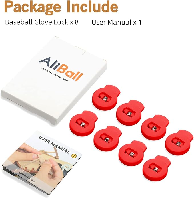 AliBall Glove Locks, Lace Locks for Baseball Glove 8 Pack, Never Need Thying Knots Again, Strong Elasticity, Made Plastic and Springs, Fits All Gloves, Baseball Gloves Accessories