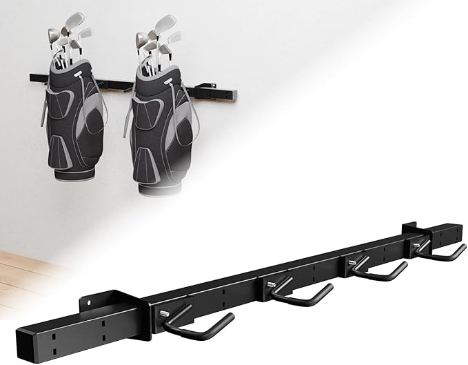 Golf Bag Wall Mount for Garage, Golf Bag Storage Rack, Adjustable Hook, Heavy-Duty Wall Mount Organizer for Golf Bags & Accessories