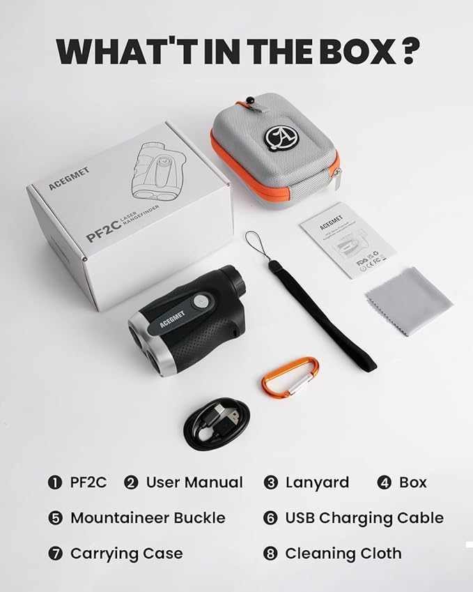 ACEGMET PF2C Golf Rangefinder with Slope, 0.3s Flag Pole Locking Vibration, ±1yd Accuracy, 1100 Yards Rechargeable Laser Range Finder Golf with Magnetic, Golf Accessories for Men