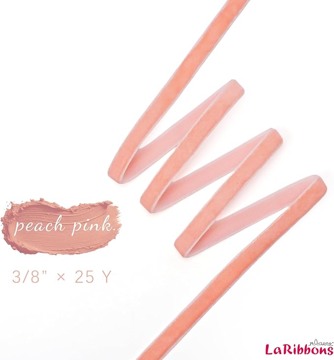 LaRibbons Thin Velvet Ribbon 3/8 Inch x 25 Yards, Peach Pink Velvet Ribbon - Image 5