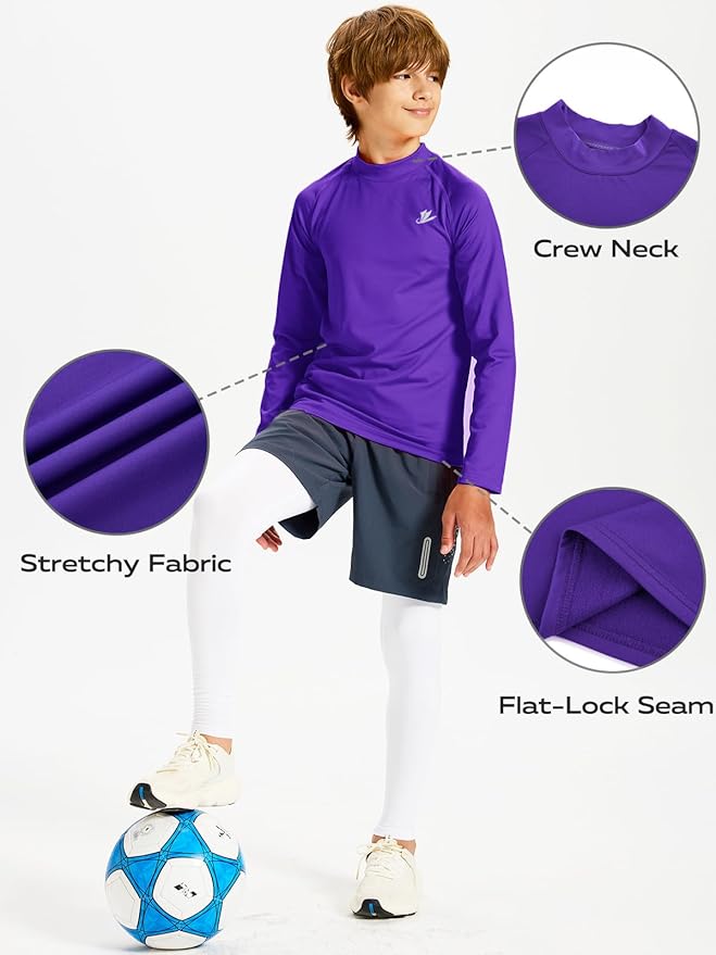 DEVOROPA Youth Boys Compression Thermal Shirt Long Sleeve Kids Fleece Baselayer Soccer Baseball Undershirt Slim/Regular/Husky