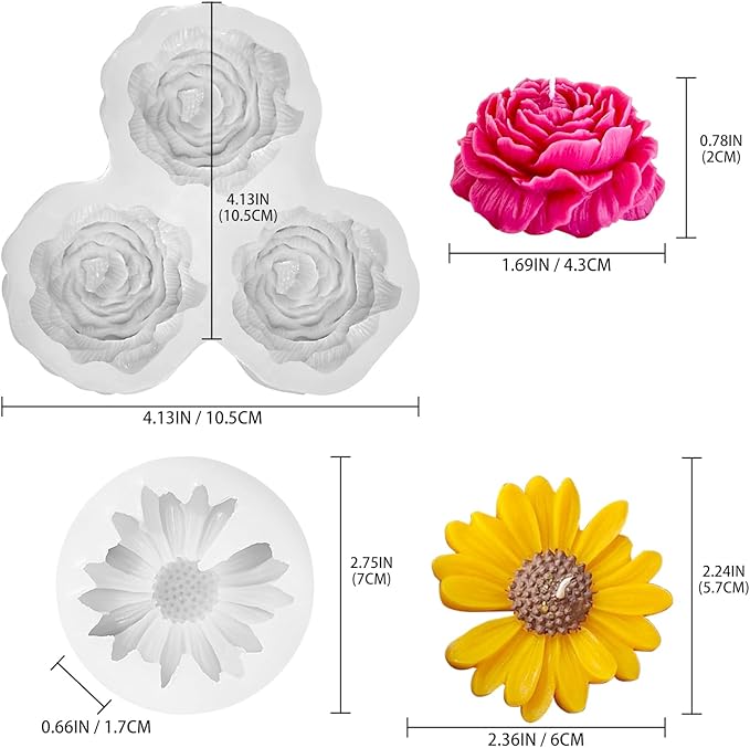 JDH 2PCS Peony Candle Mold Daisy Flower Silicone Molds, 3D Flower Fondant Mold - Image 5