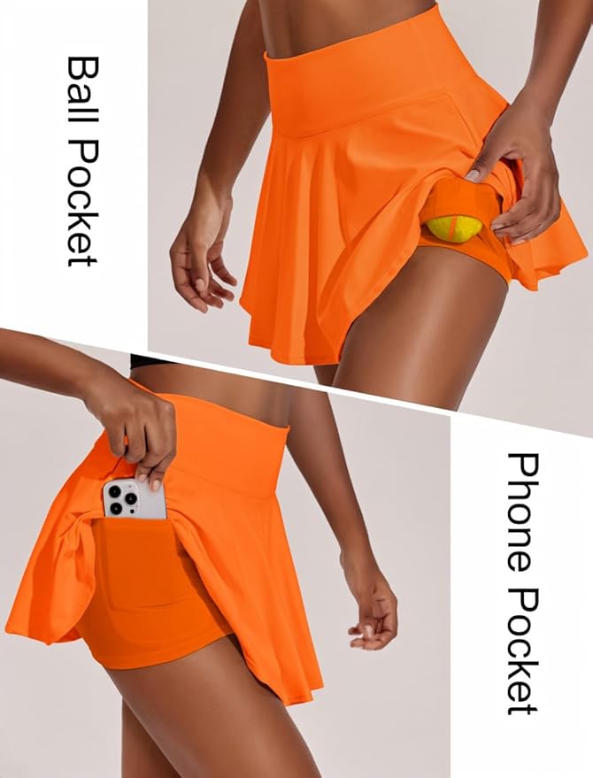 PINSPARK Womens Tennis Skirt Pleated Athletic Skirts with Pockets Shorts High Waisted Golf Skort for Workout Pickleball