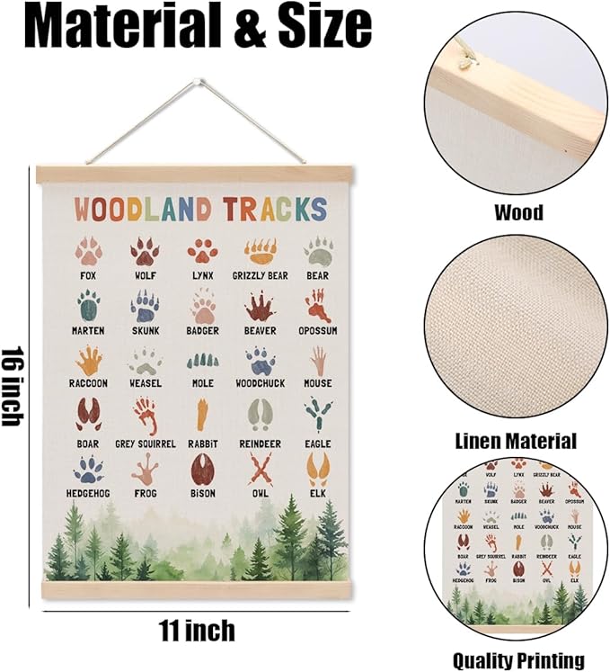 Boho Animal Woodland Tracks Poster Hanger, Forest Jungle Animals Nursery Decor - Image 6