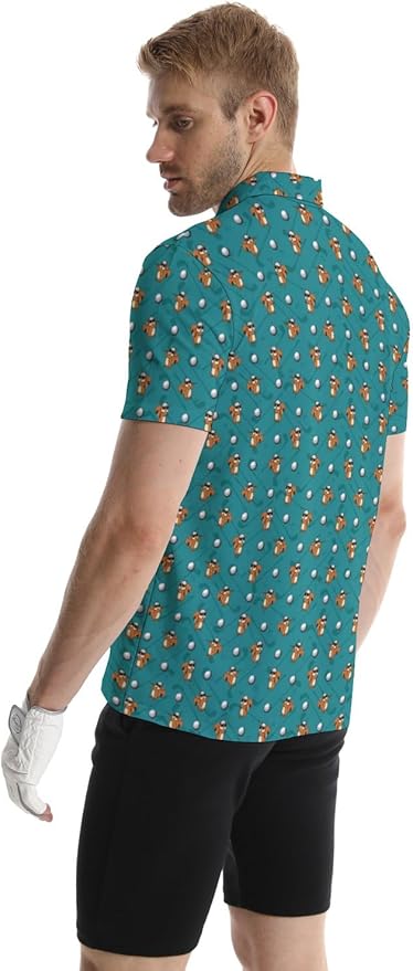 HUURAY Funny Golf Polos for Men Funny Print Short Sleeve Shirts Quick Dry Polo Shirts Hawaiian Shirt Performance Golf Outfits