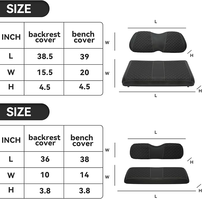 XUANYUDG0769 Golf Cart Front and Rear Seat Covers for EZGO TXT/RXV Club Car DS/Precedent Yamaha G29, Vinyl Leather Made/Adjustable Straps and Retractable Buckle/No Stapler Required,4PCS