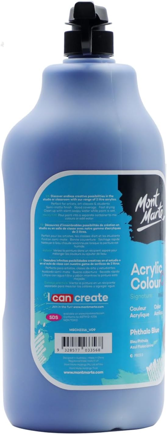 Mont Marte Discovery School Acrylic, Phthalo Blue, 1/2 Gallon. Ideal - Image 5