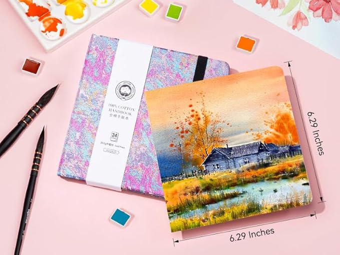 Lightwish Square Watercolor Journal, 100% Cotton, 300gsm/140lb, 24 Sheets Cold - Image 4