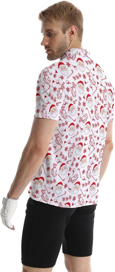 HUURAY Funny Golf Polos for Men Funny Print Short Sleeve Shirts Quick Dry Polo Shirts Hawaiian Shirt Performance Golf Outfits