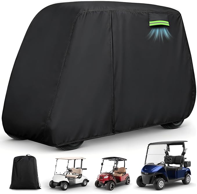 Waterproof Golf Cart Cover 2 Passenger for Yamaha/E-Z-Go/Club Car/Evolution/Tomberlin/ICON/Star EV, Heavy Duty Sun Rain Dust Protection 2 Seater Golf Cart Cover with Soft Cotton Lining & Door Zipper-S