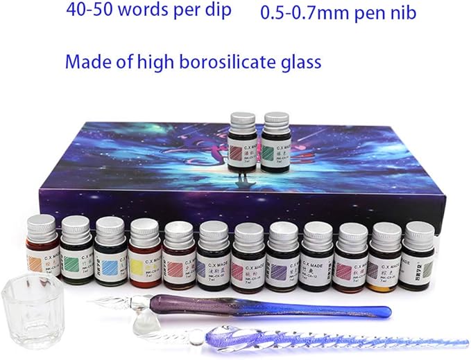 AXEARTE Glass Dip Calligraphy Pen Set, 18-Pieces 14 Color Inks, Pen Holder - Image 3